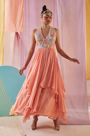 Anu Pellakuru Ambrosia Embroidered Asymmetric Gown 