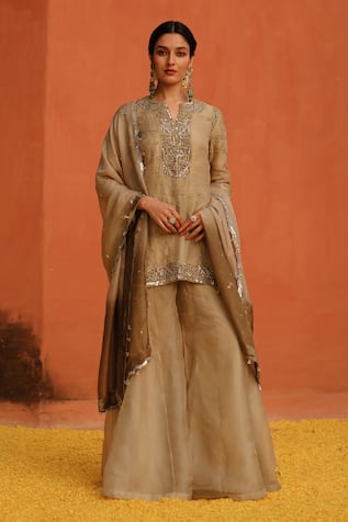 Archana Jaju Blossom Threadwork Kurta Sharara Set 