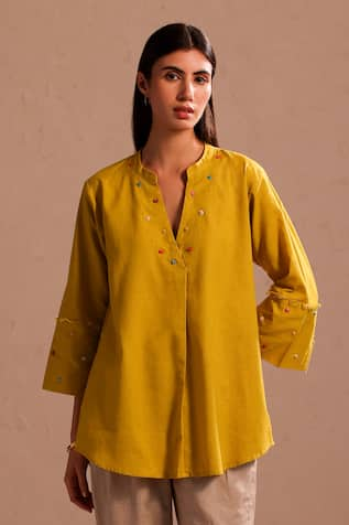 ROZA Cora Thread Embroidered Linen Short Tunic 