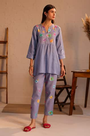 ROZA Limoncello Water Color Pattern Linen Tunic 