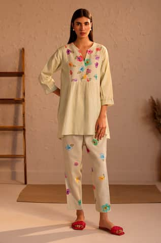 ROZA Limoncello Flower Pattern Linen Tunic 