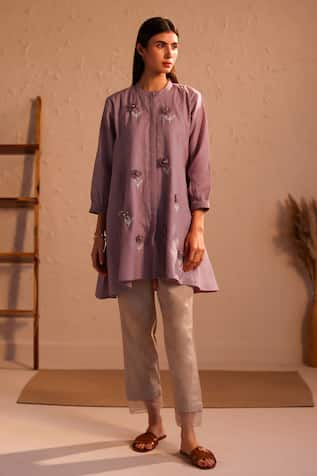 ROZA Stardust Linen Embroidered Asymmetric Tunic 