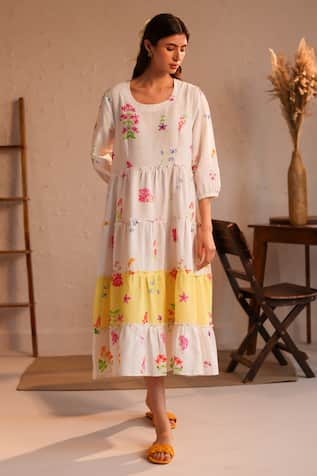 ROZA Tuscany Tiered Floral Print Dress 