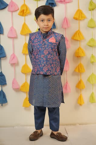 Tiny Colour Clothing Floral Print Nehru Jacket Kurta Set 