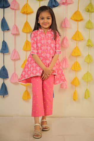 Tiny Colour Clothing Floral Print High Low Kurta & Pant Set 