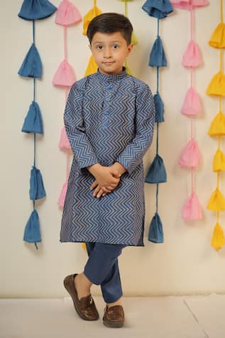 Tiny Colour Clothing Geometric Block Print Kurta & Pant Set 