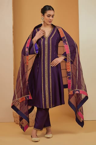 Neha Khullar Chanderi Silk Kurta Pant Set 