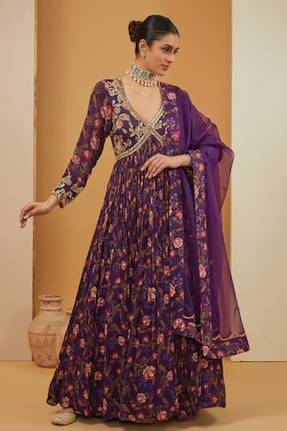 Neha Khullar Floral Bloom Print Anarkali With Dupatta