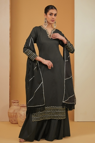 Neha Khullar Placement Hand Embroidered Kurta Sharara Set