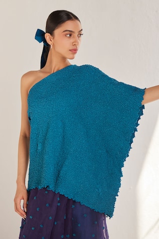 Ilk One Shoulder Smocked Blouse 