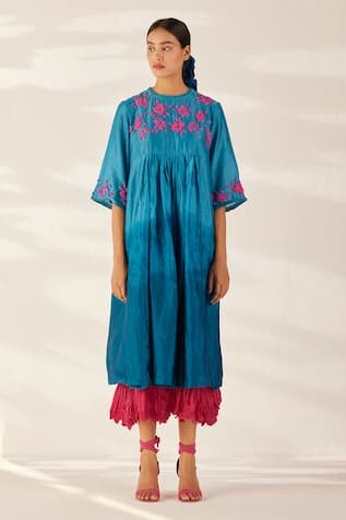 Ilk Lapis Bead Cluster Embroidered Layered Dress 