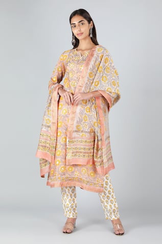 Sheeshakari Mirror & Cutdana Embroidered Kurta Pant Set 