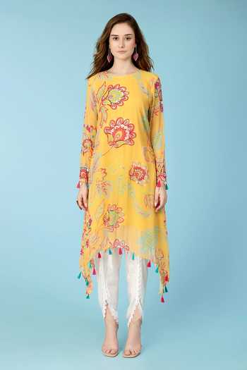 Sajeda A Lehry Ananya Printed A-Line Kurta With Dhoti Pant 