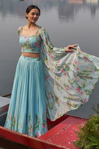 Nea by Nikita Tiwari Guldasta Hand Embroidery Bustier Lehenga Set 