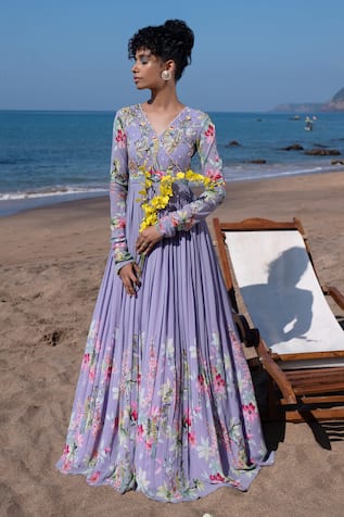 Nea by Nikita Tiwari Floral Bird Pattern Embroidered Anarkali Gown 