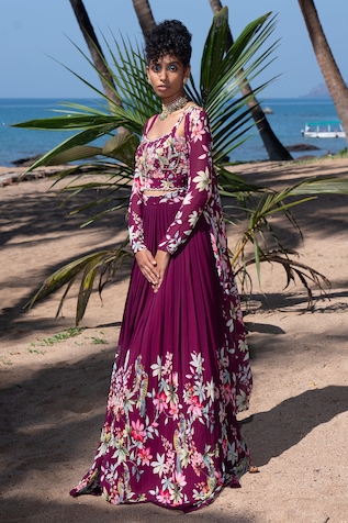 Nea by Nikita Tiwari Floral Pattern Longline Cape Lehenga Set