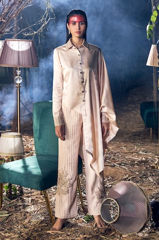 Shreeka Draped Shirt & Pintuck Embroidered Pant Set 