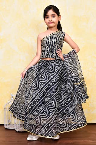 Bandhani Print One Shoulder Blouse Lehenga Set 
