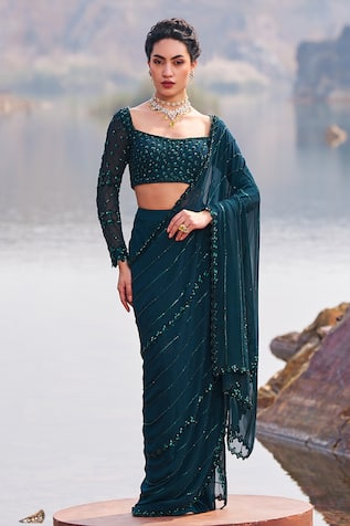 Nidhika Shekhar Jilmil Jalsaa Embroidered Pre-Draped Saree With Blouse 