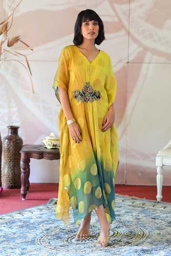 Farha Syed Floral Woven Kaftan Dress 