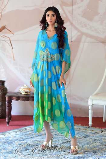 Farha Syed Zardozi Placement Embroidered Kaftan Dress 