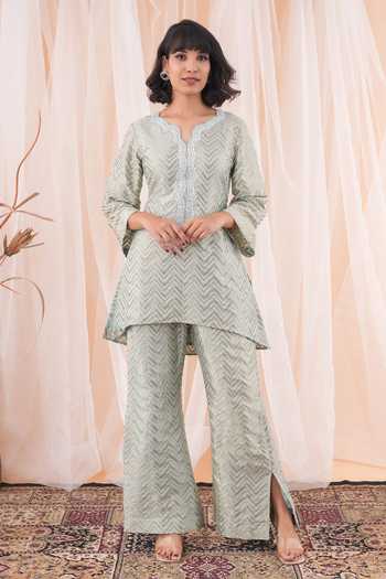 Farha Syed Chevron Woven Kurta & Pant Set 
