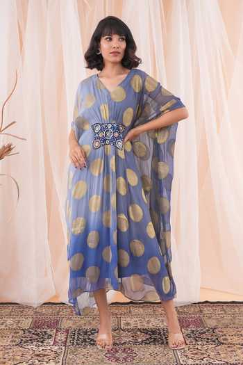 Farha Syed Polka Dot Woven Kaftan Dress 
