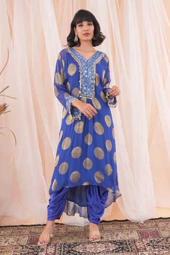 Farha Syed Polka Dot Woven Kaftan Kurta & Dhoti Pant Set 