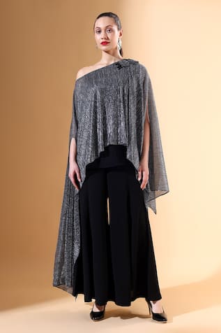 Aakaar x AZA Draped One-Shoulder Top & Palazzo Set 