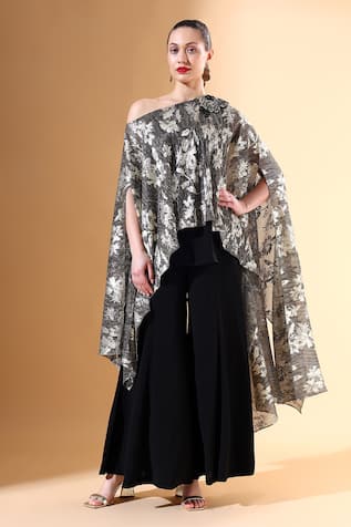 Aakaar x AZA Foil Print One-Shoulder Top & Palazzo Set 