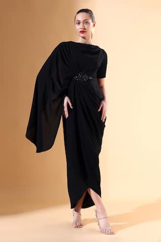 Aakaar x AZA Crystal Noir Draped Dress 