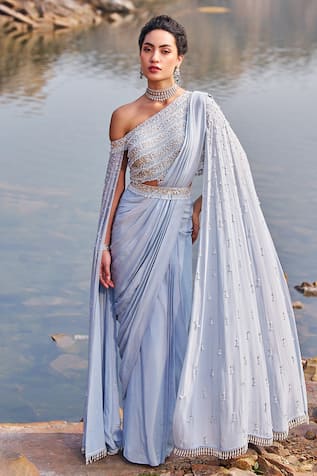 Nidhika Shekhar Subh Jalsaa Embroidered Pre-Draped Saree Set With Cape 