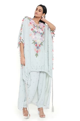 Payal Singhal Floral Embroidered Tasseled Kaftan & Jogger Set 