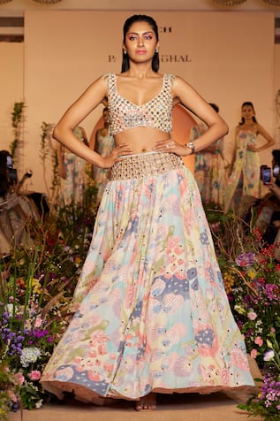 Payal Singhal Floral Print Mirror Embroidered Lehenga Set 