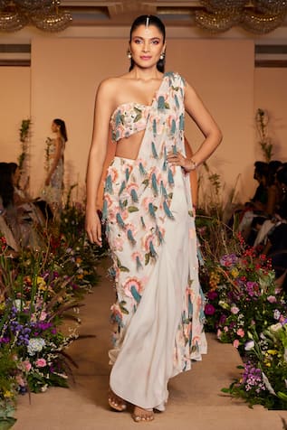 Payal Singhal 3D Floral Embroidered Pre-Draped Saree With Blouse 