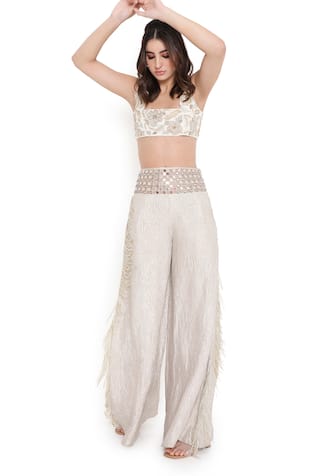 Payal Singhal Floral Embroidered Blouse With Flared Pant 