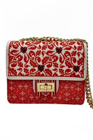 Ruby Crystal Hand Embellished Sling Bag 
