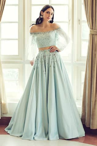 Pooja Peshoria Florence Crystal Embroidered Lehenga With Off Shoulder Blouse 