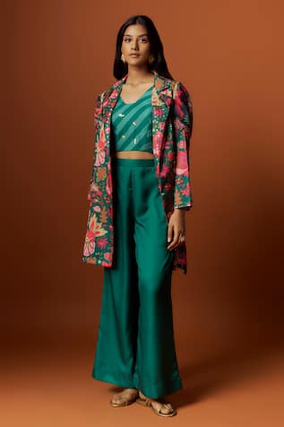 Meghna shah Floral Print Draped Jacket Set 