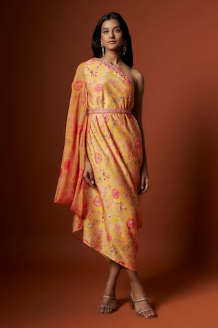 Meghna shah One-Shoulder Printed Dress With Belt 