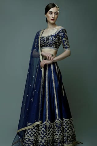 Pooja Peshoria Kundan Zari Gul Embroidered Bridal Lehenga Set 