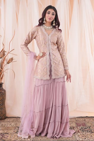 Farha Syed Banarasi Brocade Peplum Top Sharara Set 