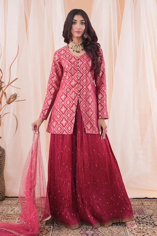 Farha Syed Banarasi Brocade Kurta Crushed Sharara Set 