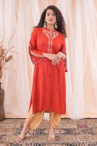 Farha Syed Placed Floral Embroidered Kurta & Dhoti Pant Set 