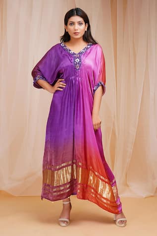 Farha Syed Floral Sequin Embroidered Kaftan 