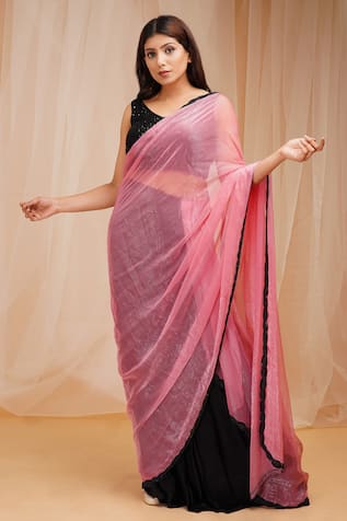 Farha Syed Shimmer Chiffon Pre-Draped Saree With Blouse 