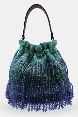 VERSUHZ Jade Crystal Fringe Ombre Potli Bag 