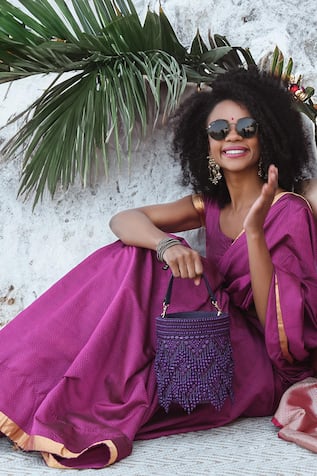 Versuhz Dangling Chevron Beads Potli Bucket Bag 