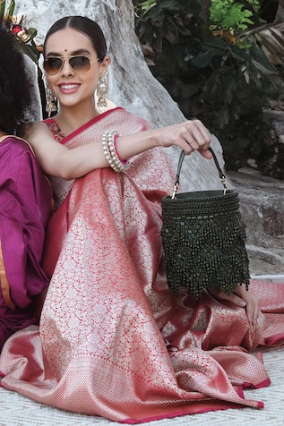 Chevron Beads Embellished Potli Bucket Bag 