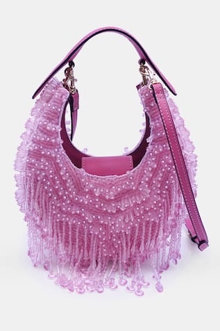 VERSUHZ Half Moon Crystal Fringe Embellished Clutch Bag 